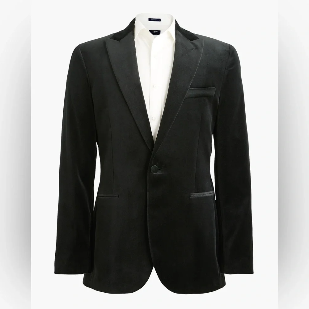 J. CREW Single Breasted‎ Peak Lapel Velvet Blazer in Dark Forest Size 44 $498